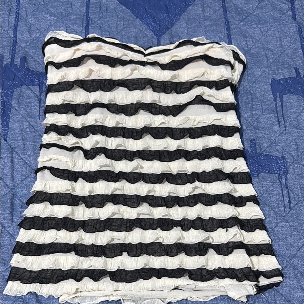 Rainbow Black and White Ruffled Tube Top